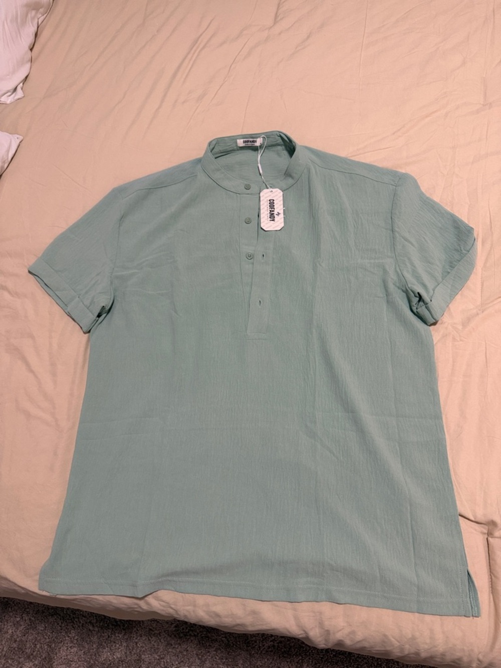 Mandarin Collar Short-Sleeve Polo in Mint Green
